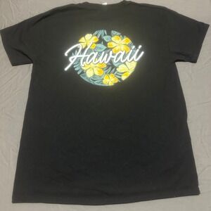 Hanes Hawaii Aloha Floral Graphic TShirt Mens Medium Black Hibiscus Souvenir Tee
